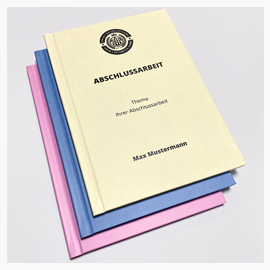 Abschlussarbeiten im Hardcover Kunstleder Modern Ansicht alle Farben mit Schrift in Schwarz